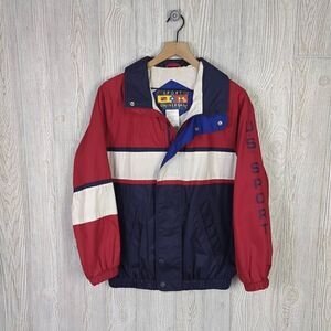 Vtg Sport Universal Rothschild Size XL 18/20 Jacket Full Zip Snap Front Red Blue